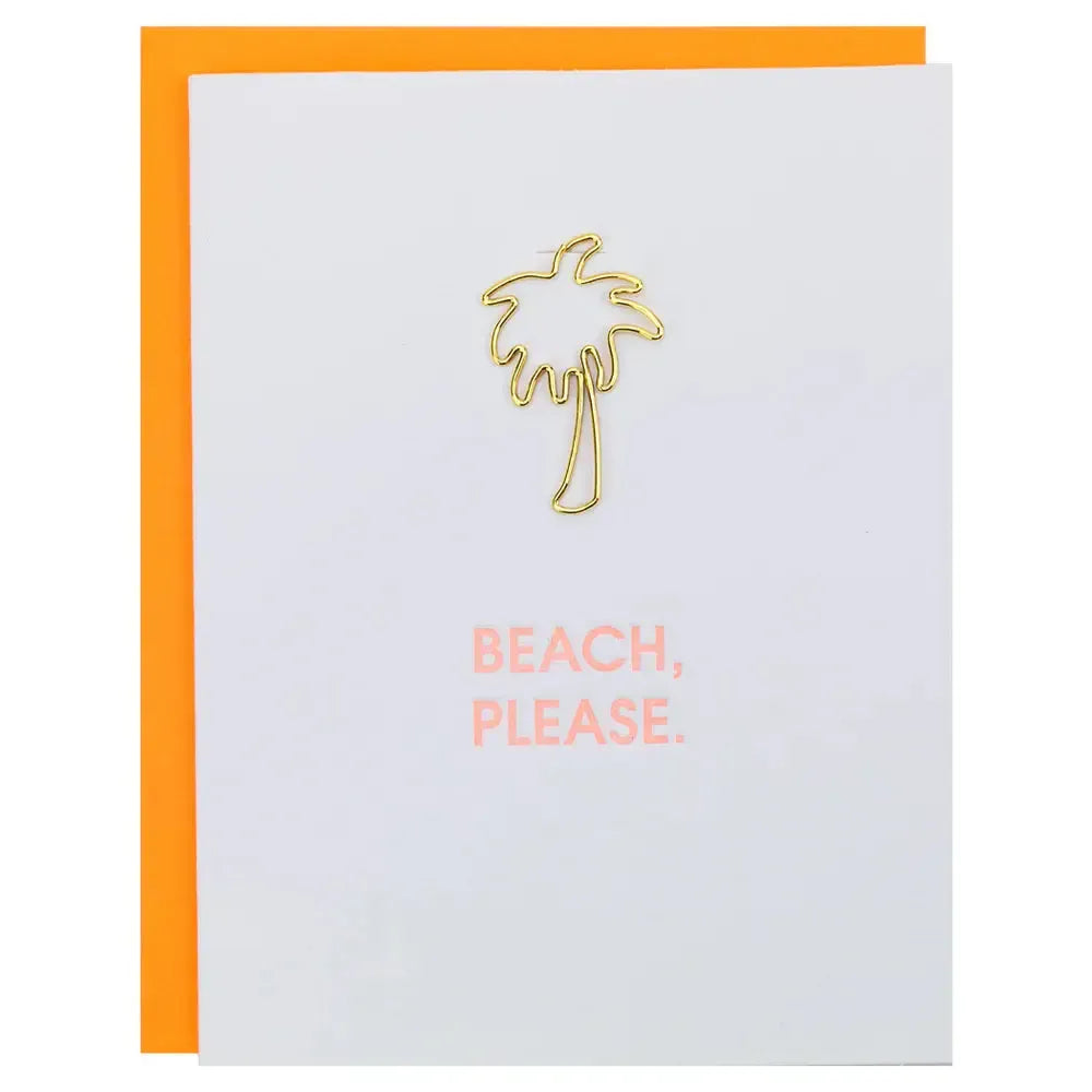 Beach, Please - Palm Tree Paper Clip Letterpress Card